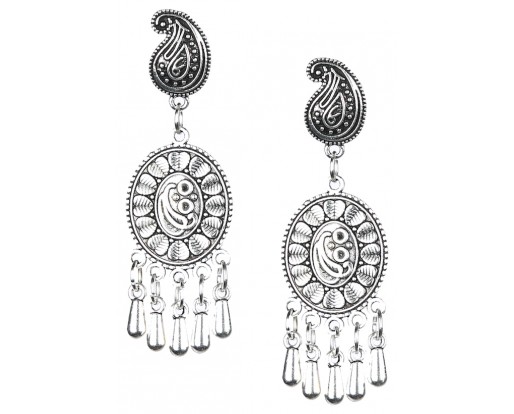 Silver Oxidized Earrings Jhumka Jhumki Bali Imitation Indian Bollywood Ethnic Wedding Jewelry H15